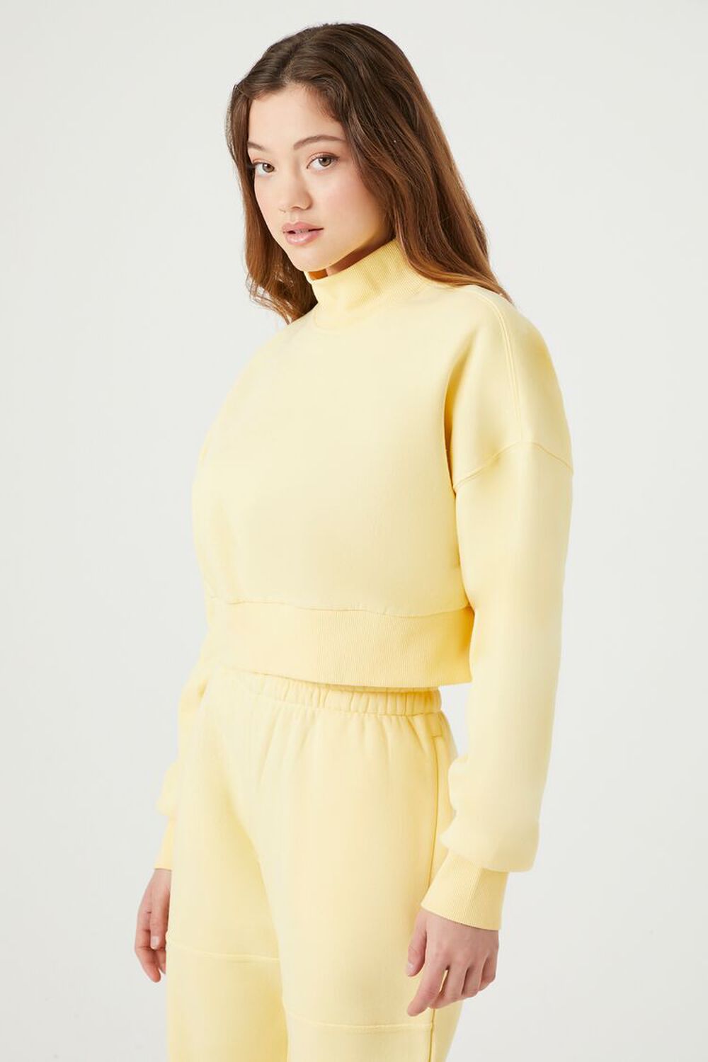 Fleece Turtleneck Cropped Pullover